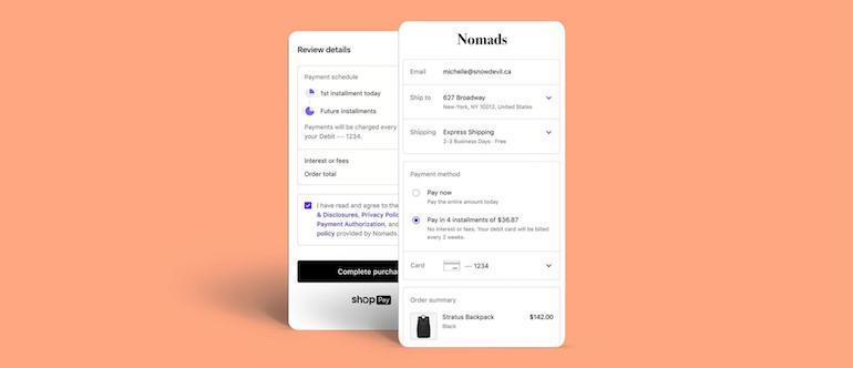 A mock-up of the Shop Pay Installments features.