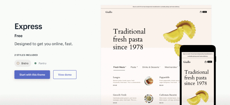 A quick look at the new Shopify theme, Express, in its two styles.